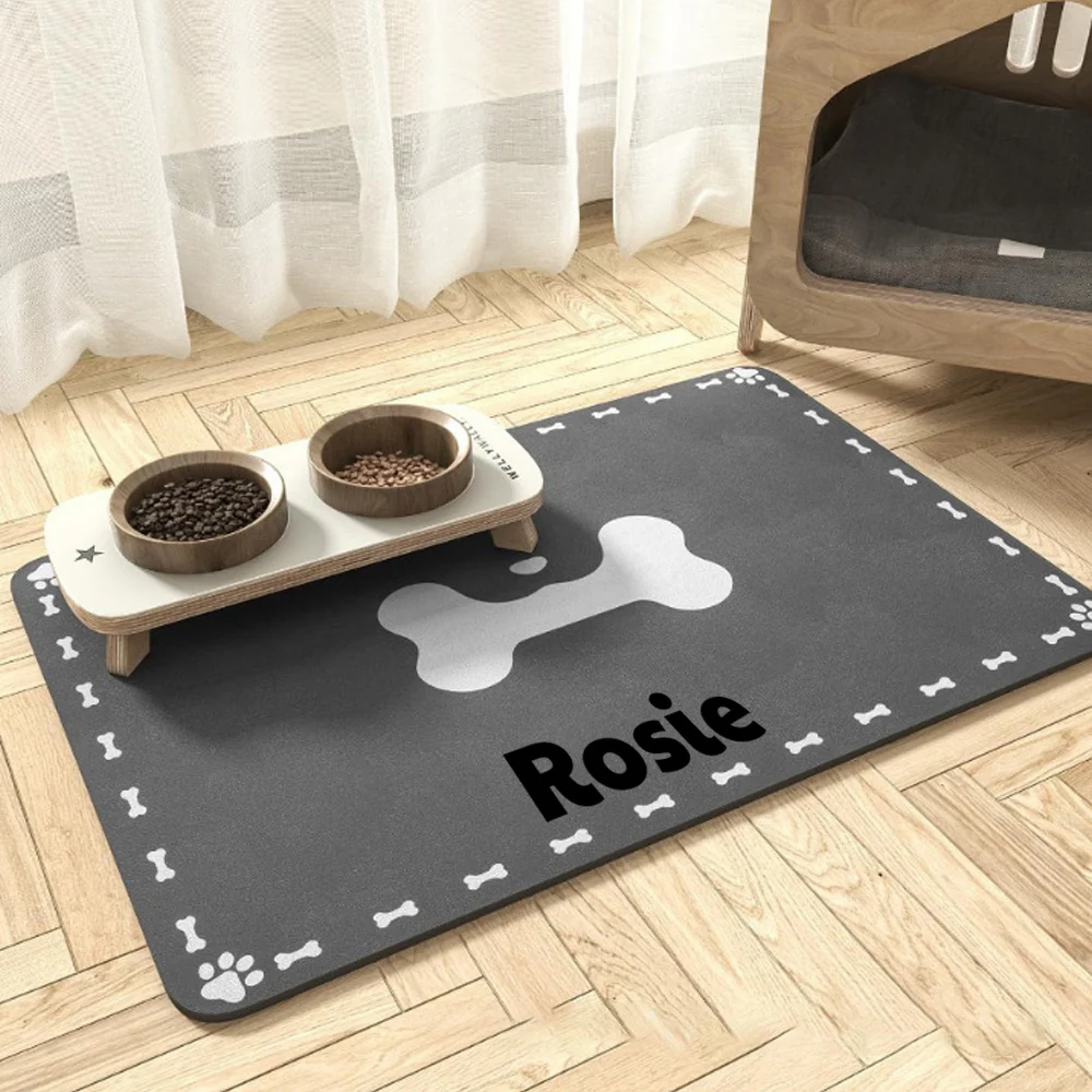 Personalized Super Absorbent Dog Food Mat with Name - Customizable Pet Placemat, Rubber & Diatom Mud Material, Ideal for Dogs, Dog Food Mat | Custom Placemat | Rubber Mud Ma